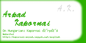 arpad kapornai business card